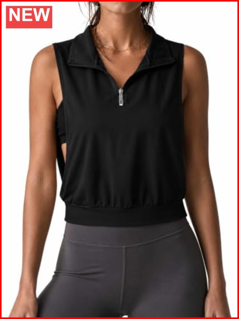 Women Half Zip Workout Top Collared Cropped Tank Top Sleeveless Yoga Golf Gym